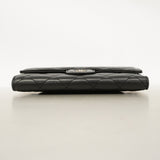 【6hb0199】シャネル 三つ折り長財布 マトラッセ ラムスキン ブラック シルバー金具【中古】レディース