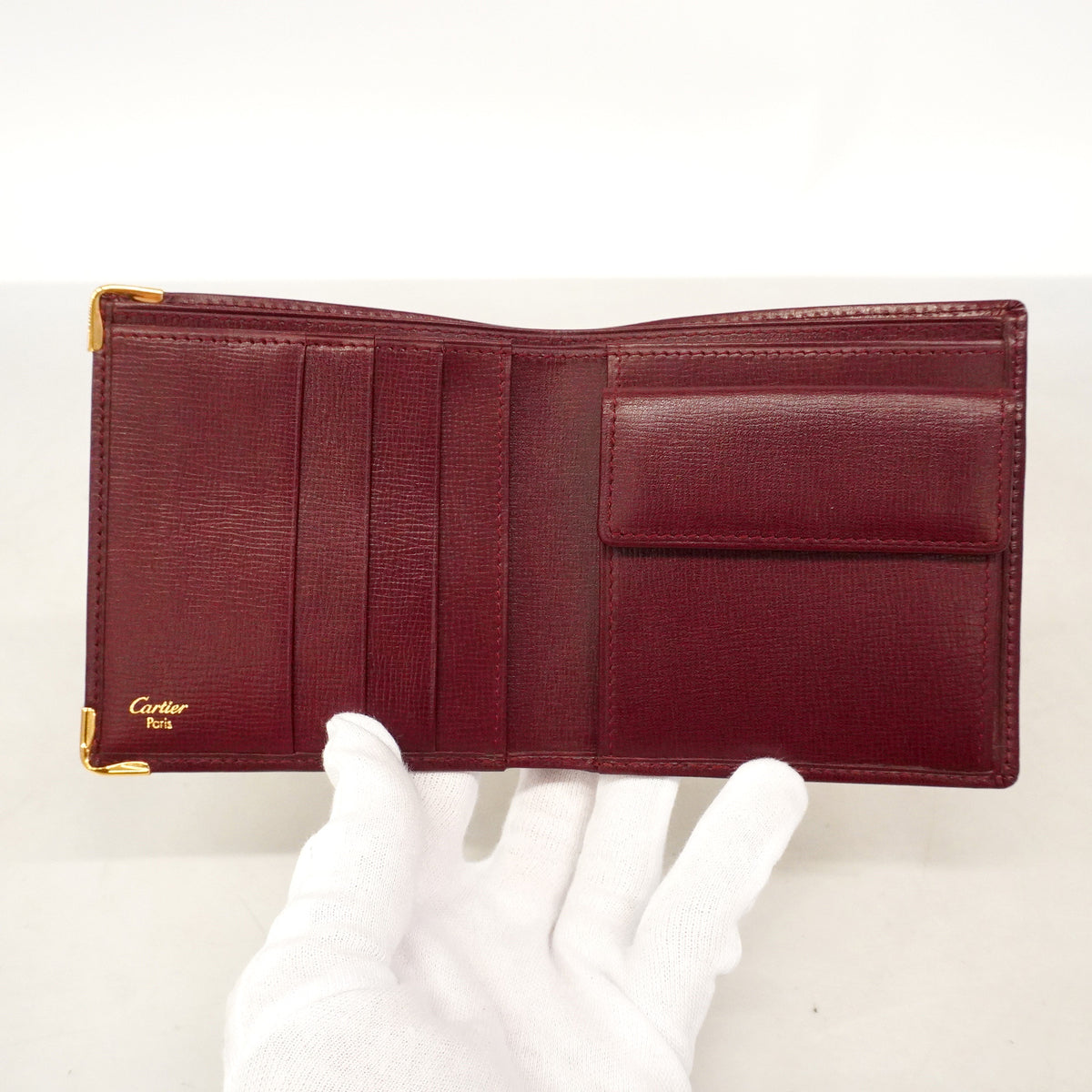【6hb0200】カルティエ 財布 マスト レザー ボルドー ゴールド金具【中古】メンズ