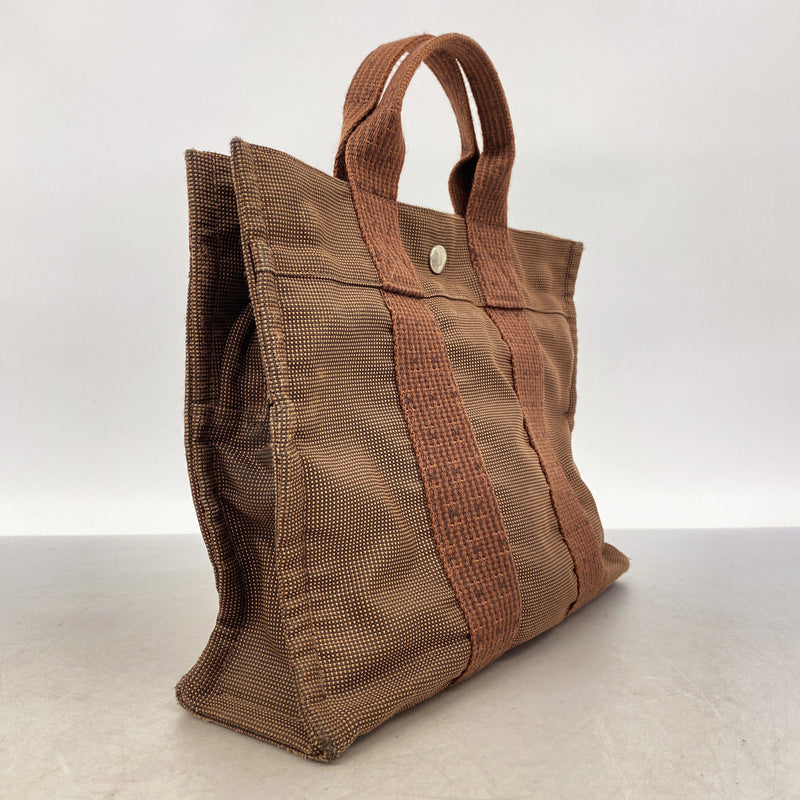 【6hb0203】エルメス トートバッグ エールラインPM ナイロン ブラウン シルバー金具【中古】レディース