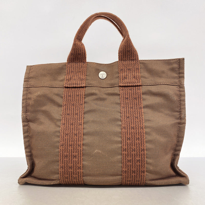【6hb0203】エルメス トートバッグ エールラインPM ナイロン ブラウン シルバー金具【中古】レディース