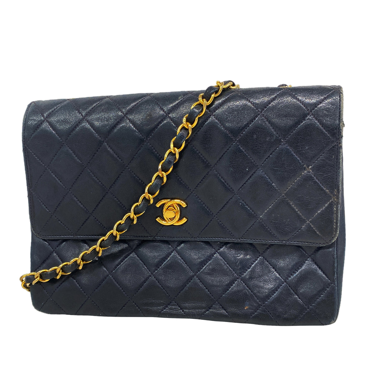 【6hb0204】シャネル ショルダーバッグ ミニマトラッセ チェーンショルダー ラムスキン ブラック ゴールド金具【中古】レディース