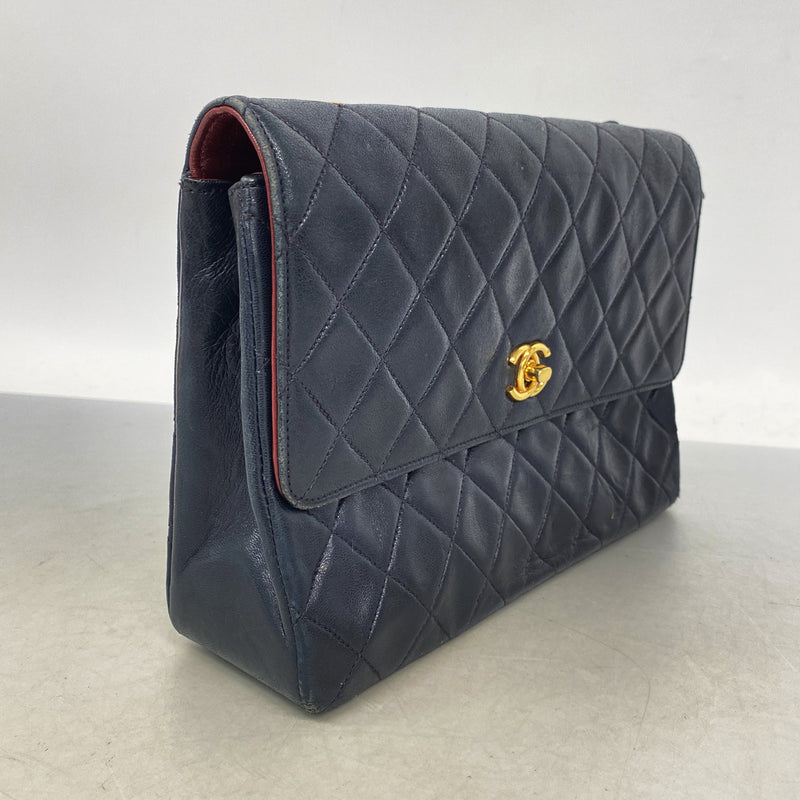 【6hb0204】シャネル ショルダーバッグ ミニマトラッセ チェーンショルダー ラムスキン ブラック ゴールド金具【中古】レディース