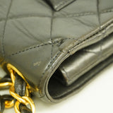 【6hb0250】シャネル ショルダーバッグ デカマトラッセ Wチェーン ラムスキン ブラック ゴールド金具【中古】レディース