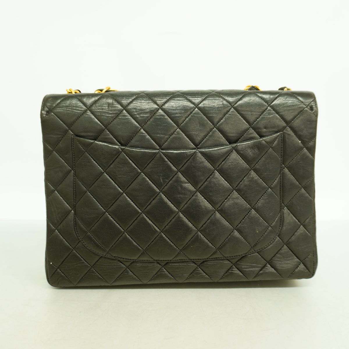 【6hb0250】シャネル ショルダーバッグ デカマトラッセ Wチェーン ラムスキン ブラック ゴールド金具【中古】レディース