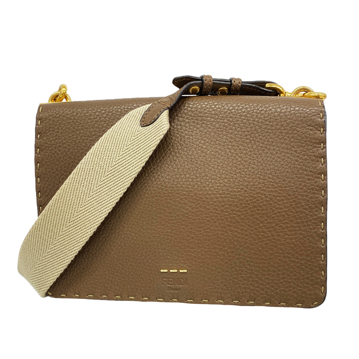 【6hb0281】フェンディ ショルダーバッグ セレリア レザー ブラウン ゴールド金具【中古】レディース