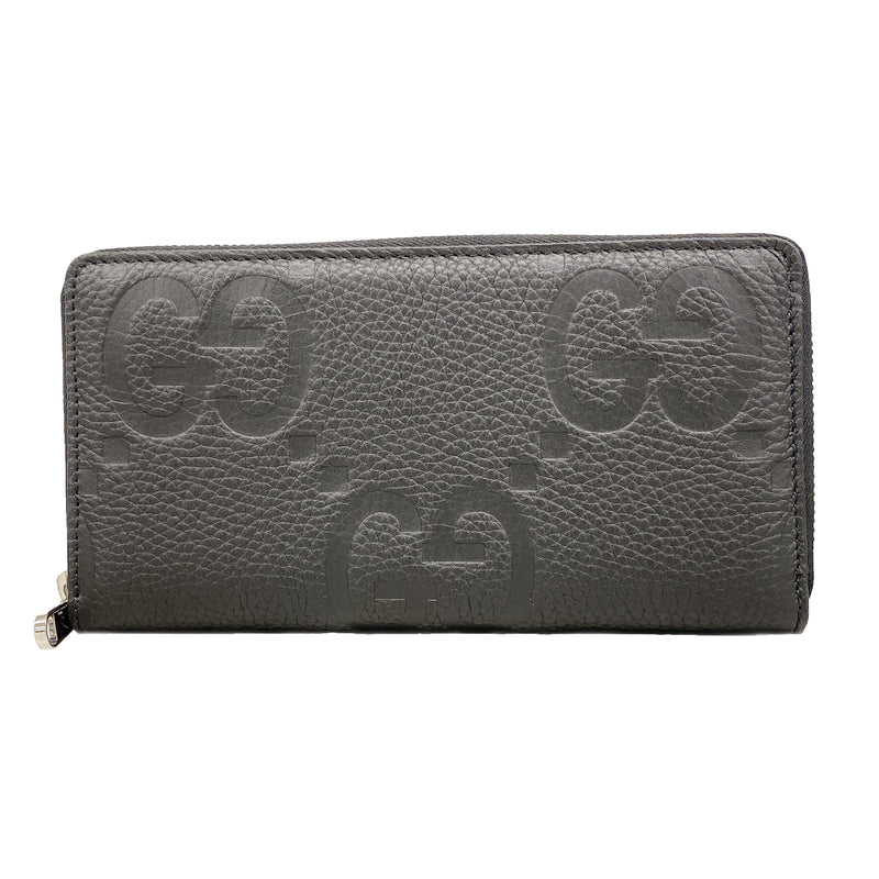 【6hb0293】グッチ 長財布 GGエンボス 739484 レザー ブラック シルバー金具【中古】メンズ