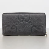 【6hb0293】グッチ 長財布 GGエンボス 739484 レザー ブラック シルバー金具【中古】メンズ