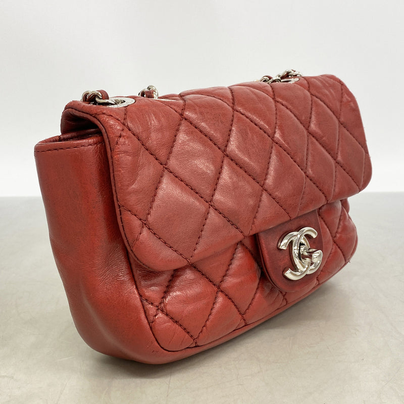 【6hb0301】シャネル ショルダーバッグ ミニマトラッセ Wチェーン ラムスキン レッド シルバー金具【中古】レディース