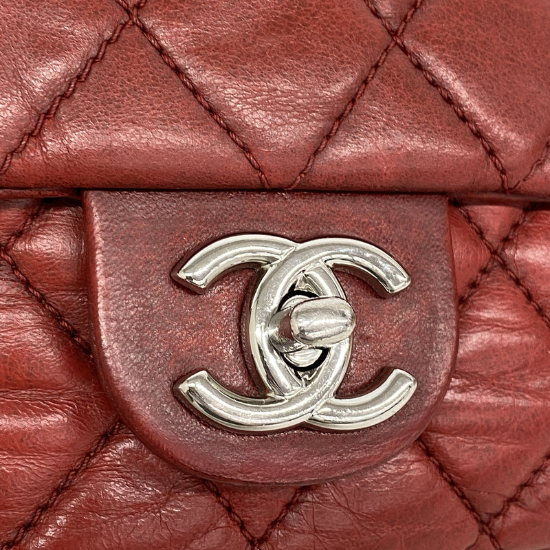 【6hb0301】シャネル ショルダーバッグ ミニマトラッセ Wチェーン ラムスキン レッド シルバー金具【中古】レディース