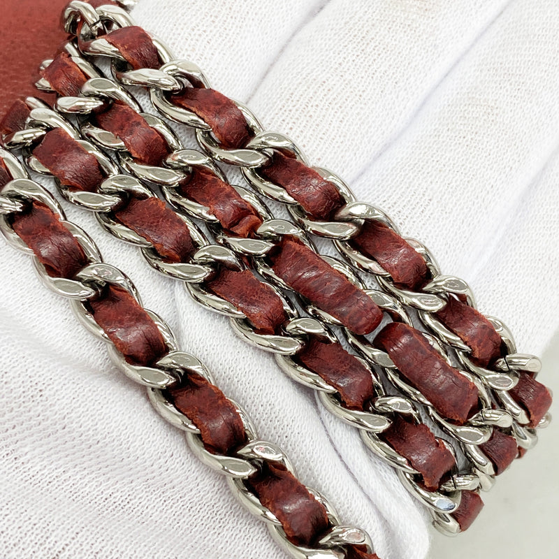 【6hb0301】シャネル ショルダーバッグ ミニマトラッセ Wチェーン ラムスキン レッド シルバー金具【中古】レディース