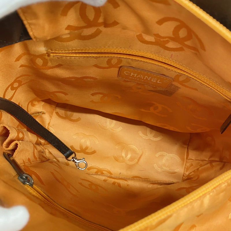 【6hb0302】シャネル トートバッグ カンボン ラムスキン ブラウン シルバー金具【中古】レディース