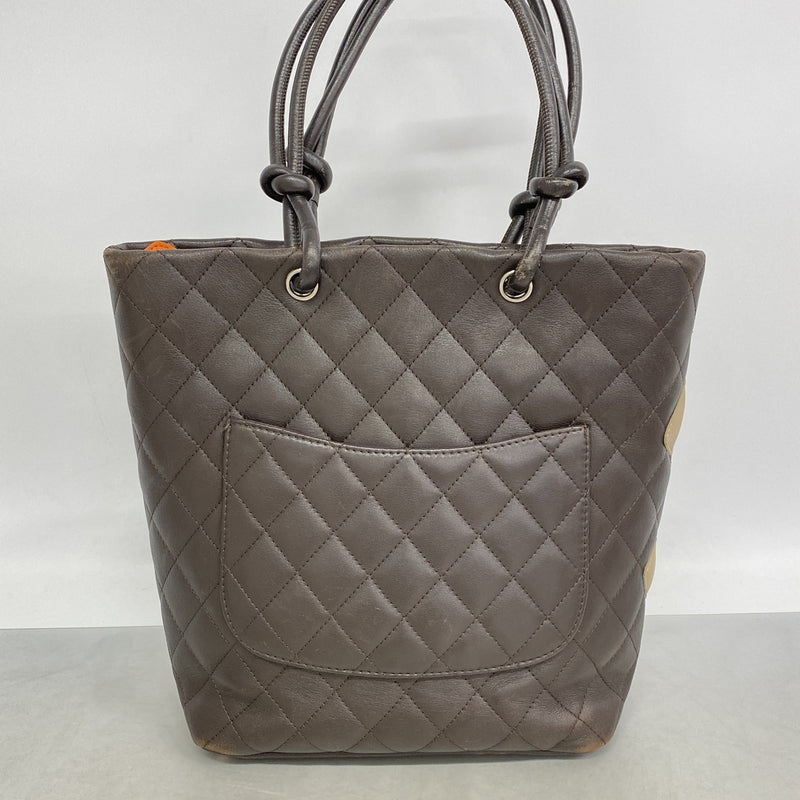 【6hb0302】シャネル トートバッグ カンボン ラムスキン ブラウン シルバー金具【中古】レディース
