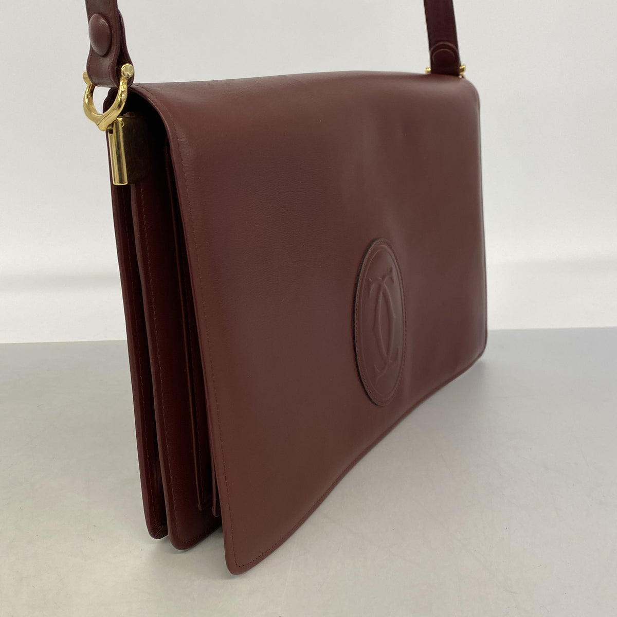 【6hb0312】カルティエ ショルダーバッグ マスト レザー ボルドー ゴールド金具【中古】レディース