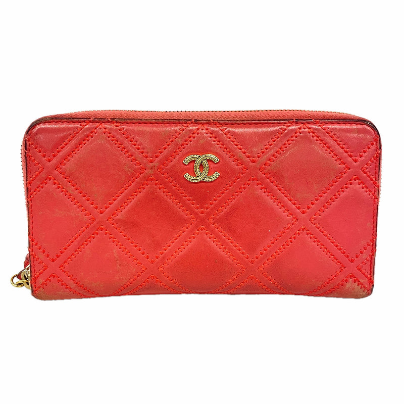 【6hb0313】シャネル 長財布 マトラッセ レザー ピンク ゴールド金具【中古】レディース