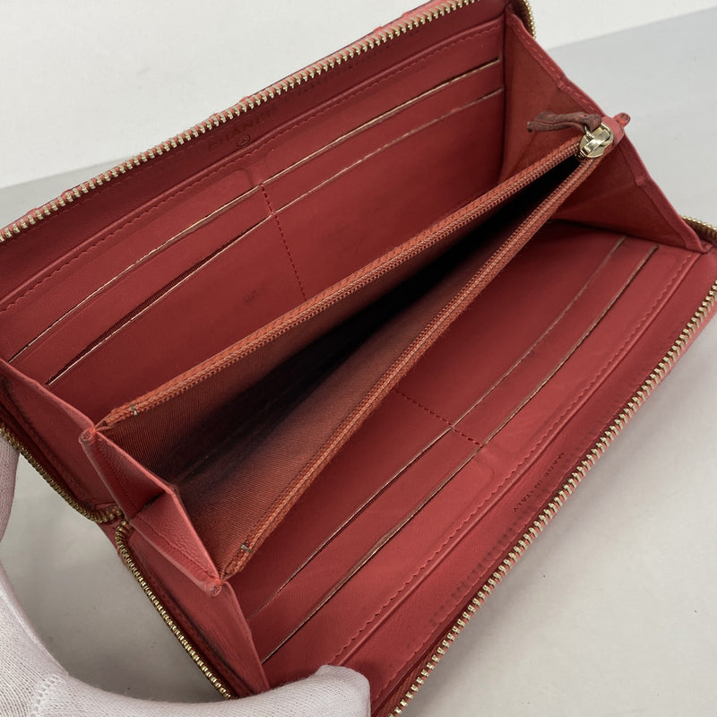 【6hb0313】シャネル 長財布 マトラッセ レザー ピンク ゴールド金具【中古】レディース