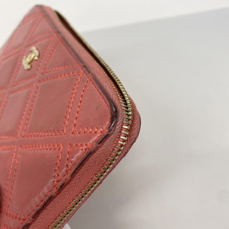 【6hb0313】シャネル 長財布 マトラッセ レザー ピンク ゴールド金具【中古】レディース