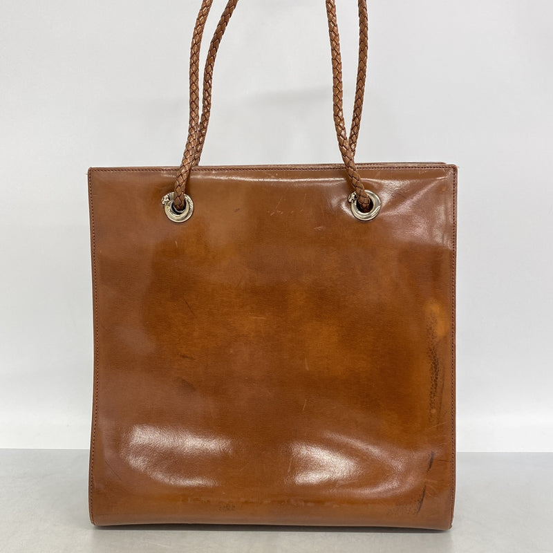 【6hb0321】カルティエ トートバッグ パンテール レザー ブラウン シルバー金具【中古】レディース