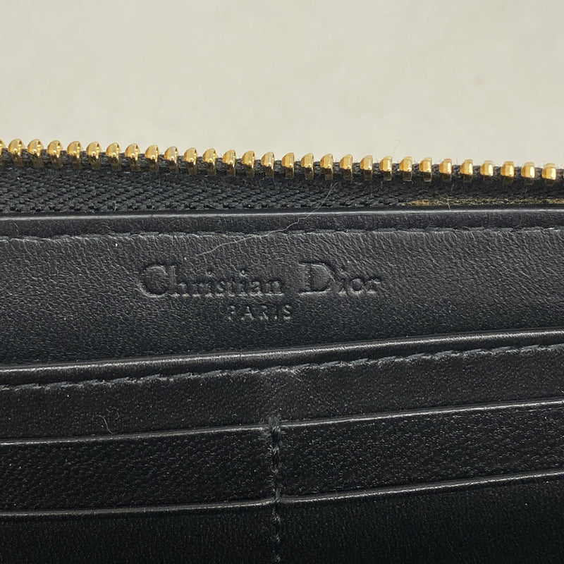 【6hb0330】クリスチャンディオール 長財布 カナージュ レザー ブラック ゴールド金具【中古】レディース