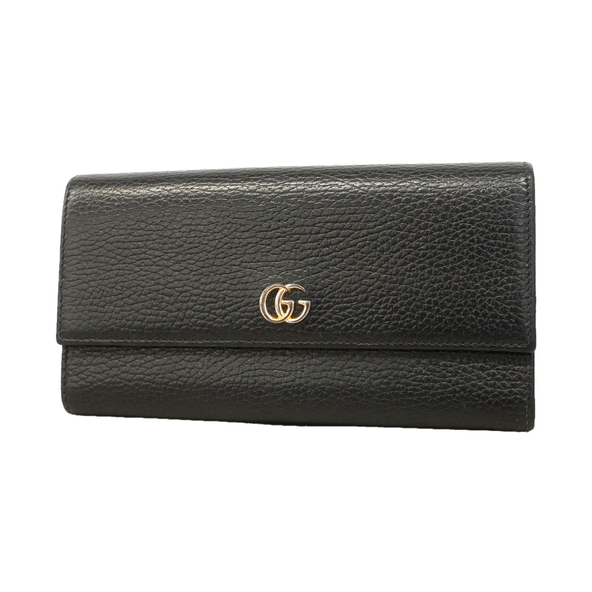 【6hb0333-k】グッチ 長財布 GGマーモント 456116 レザー ブラック ゴールド金具【中古】メンズ
