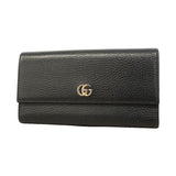 【6hb0333-k】グッチ 長財布 GGマーモント 456116 レザー ブラック ゴールド金具【中古】メンズ