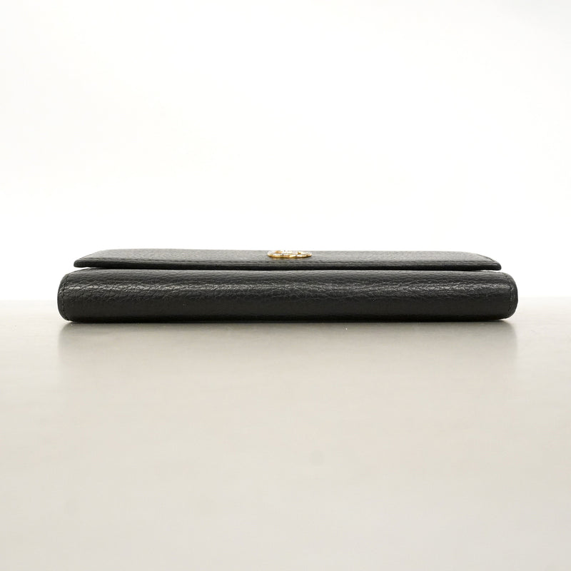 【6hb0333-k】グッチ 長財布 GGマーモント 456116 レザー ブラック ゴールド金具【中古】メンズ