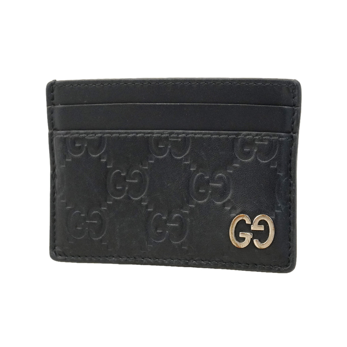 【6hb0334-k】グッチ カードケース グッチシマ 473927 レザー ブラック シルバー金具【中古】メンズ レディース ユニセックス