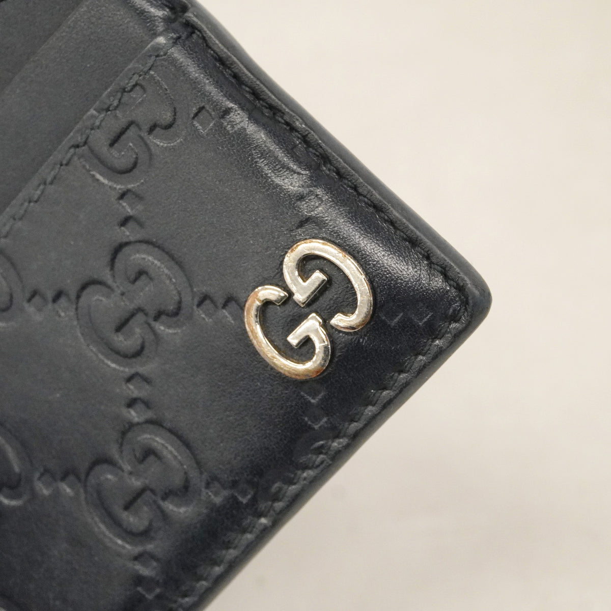 【6hb0334-k】グッチ カードケース グッチシマ 473927 レザー ブラック シルバー金具【中古】メンズ レディース ユニセックス