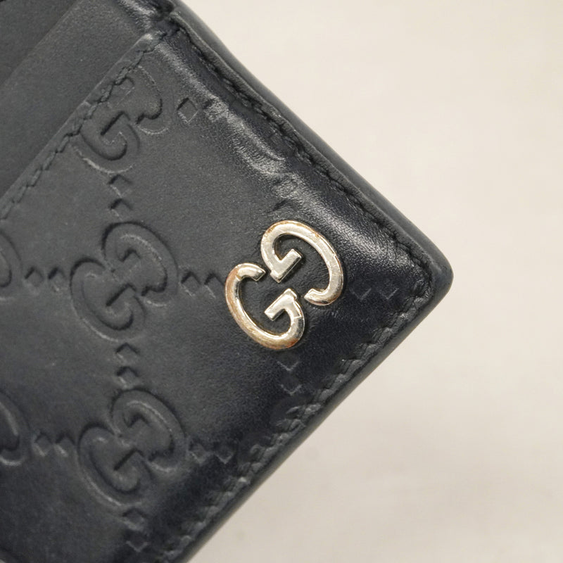 【6hb0334-k】グッチ カードケース グッチシマ 473927 レザー ブラック シルバー金具【中古】メンズ レディース ユニセックス
