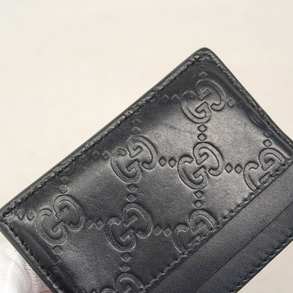 【6hb0334-k】グッチ カードケース グッチシマ 473927 レザー ブラック シルバー金具【中古】メンズ レディース ユニセックス