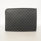 【6hb0338-k】ルイヴィトン クラッチバッグ ダミエ・グラフィット ポッシュドキュマン N48247 ブラック【中古】メンズ