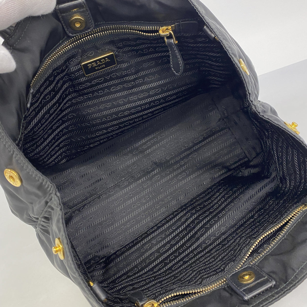【6hb0346-k】プラダ ハンドバッグ テスート ナイロン ブラック ゴールド金具【中古】レディース
