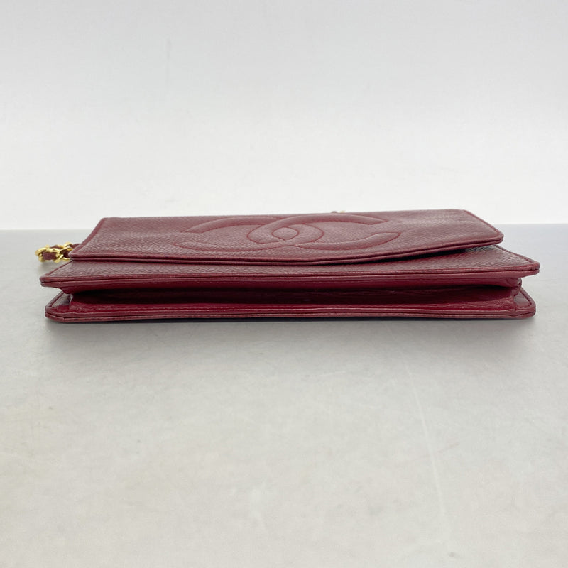 【6hb0351-k】シャネル ショルダーウォレット チェーンショルダー キャビアスキン ボルドー ゴールド金具【中古】レディース