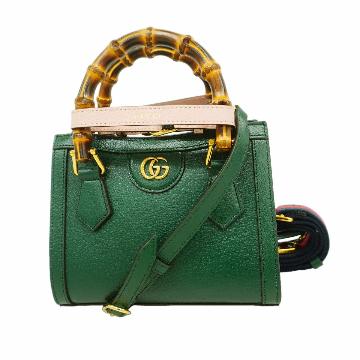 【6hb0357-k】グッチ ハンドバッグ バンブー 702732 レザー グリーン ゴールド金具 2wayバッグ【中古】レディース