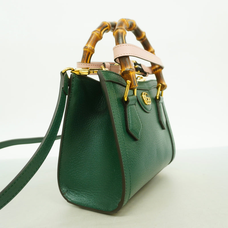 【6hb0357-k】グッチ ハンドバッグ バンブー 702732 レザー グリーン ゴールド金具 2wayバッグ【中古】レディース
