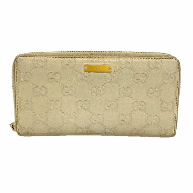 【6hb0367-k】グッチ 長財布 グッチシマ 112724 レザー ベージュ ゴールド金具【中古】レディース