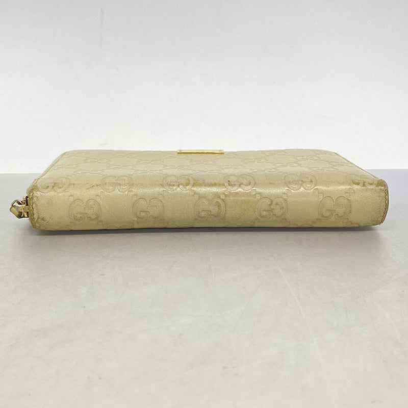【6hb0367-k】グッチ 長財布 グッチシマ 112724 レザー ベージュ ゴールド金具【中古】レディース