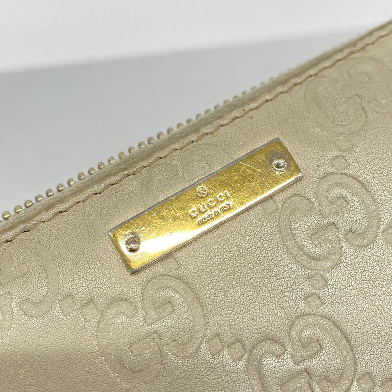 【6hb0367-k】グッチ 長財布 グッチシマ 112724 レザー ベージュ ゴールド金具【中古】レディース