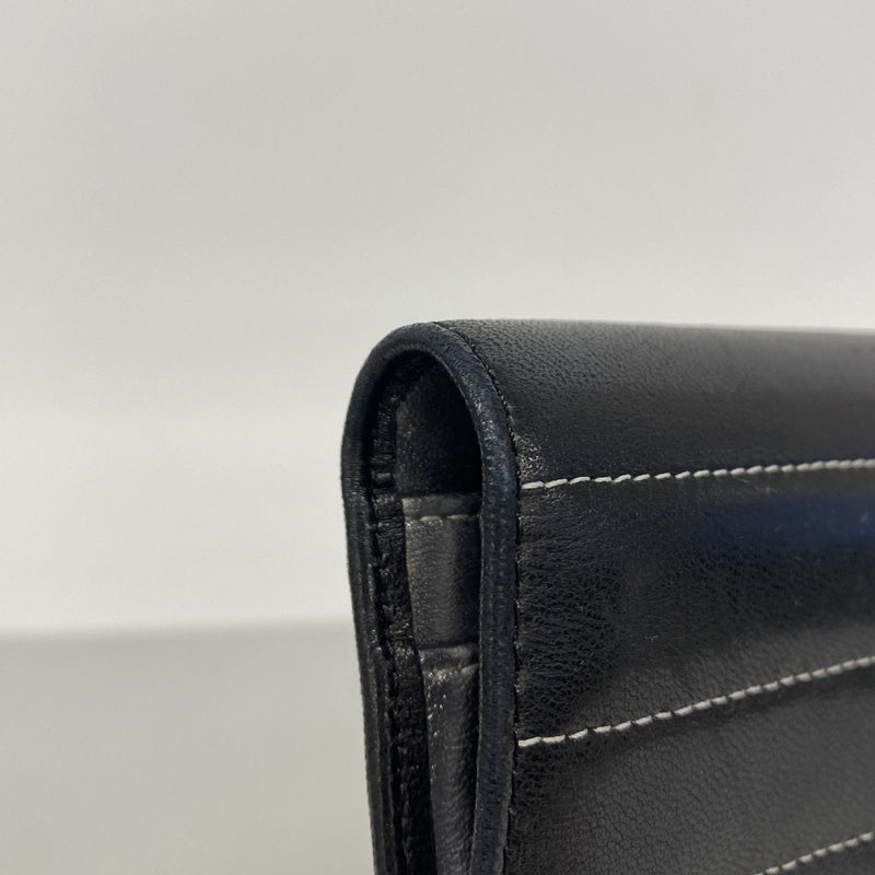 【6hb0372-k】シャネル 長財布 マドモアゼル ラムスキン ブラック シルバー金具【中古】レディース