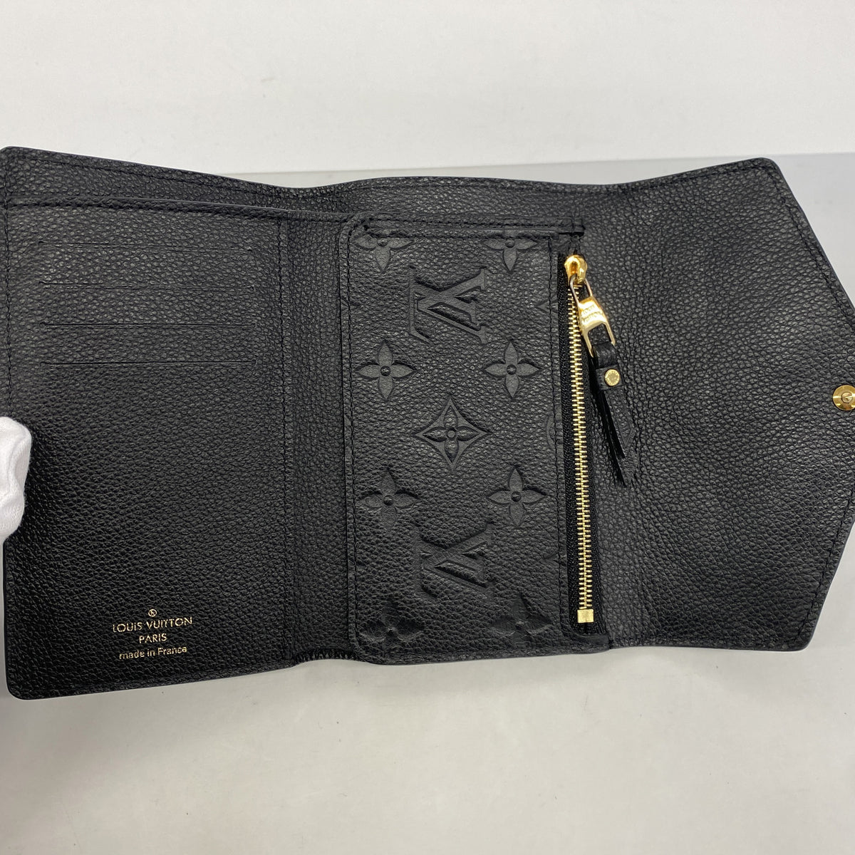 【6hb0377-k】ルイヴィトン 三つ折り財布 モノグラム・アンプラント ポルトフォイユキュリユーズコンパクト M60568 ノワール【中古】レディース