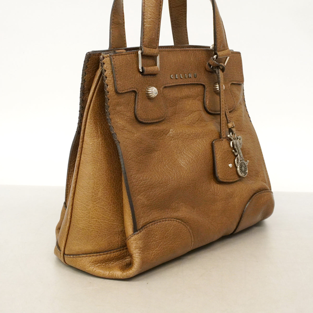 【6hb0388】セリーヌ ハンドバッグ レザー ブラウン シルバー金具【中古】レディース