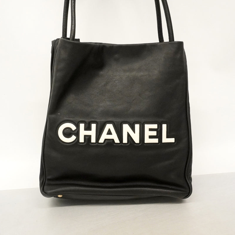 【6hb0399-k】シャネル トートバッグ カメリア レザー ブラック ゴールド金具【中古】レディース