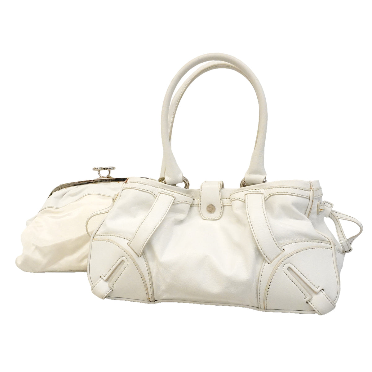 【6hb0407】セリーヌ ハンドバッグ レザー ホワイト シルバー金具【中古】レディース