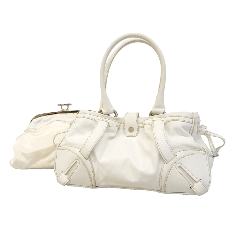 【6hb0407】セリーヌ ハンドバッグ レザー ホワイト シルバー金具【中古】レディース