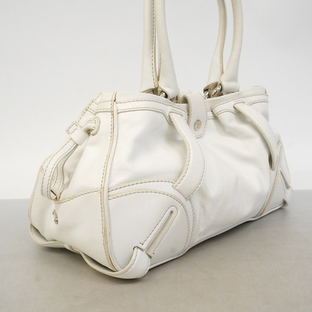 【6hb0407】セリーヌ ハンドバッグ レザー ホワイト シルバー金具【中古】レディース