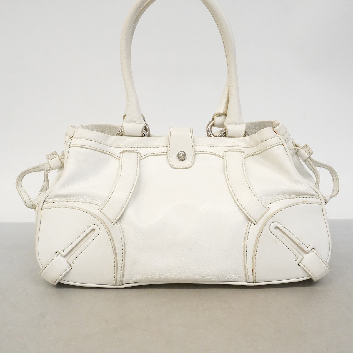 【6hb0407】セリーヌ ハンドバッグ レザー ホワイト シルバー金具【中古】レディース