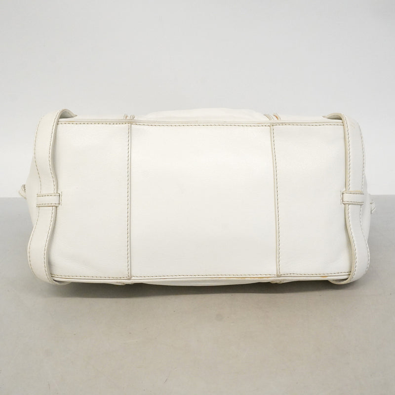【6hb0407】セリーヌ ハンドバッグ レザー ホワイト シルバー金具【中古】レディース