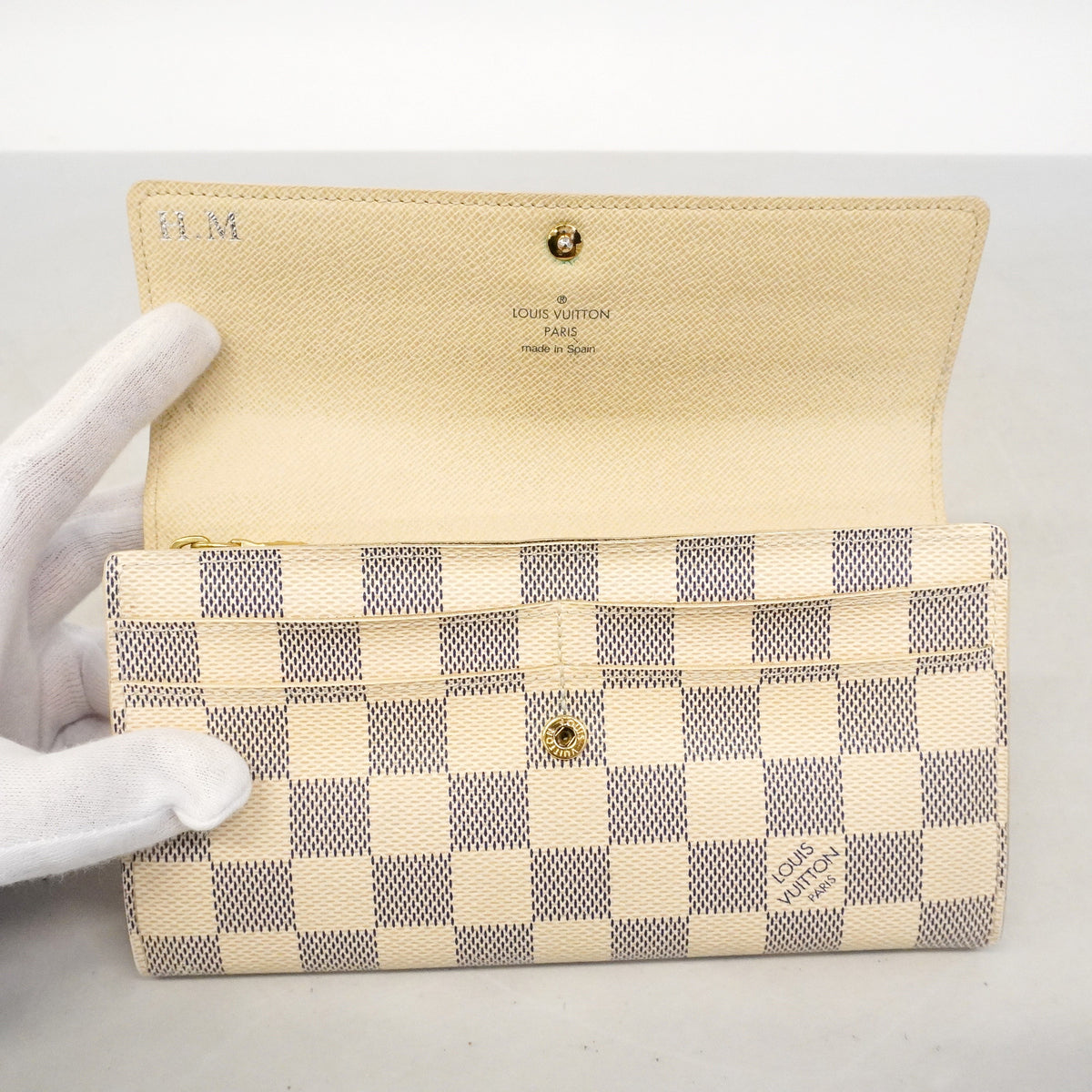 【6hb0415】ルイヴィトン 長財布 ダミエ・アズール ポルトフォイユサラ N61735 ホワイト【中古】レディース