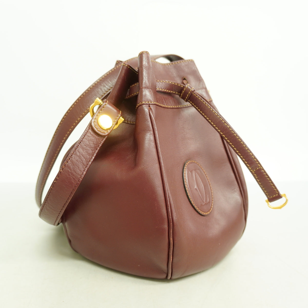 【6hb0435】カルティエ ショルダーバッグ マスト レザー ボルドー ゴールド金具【中古】レディース