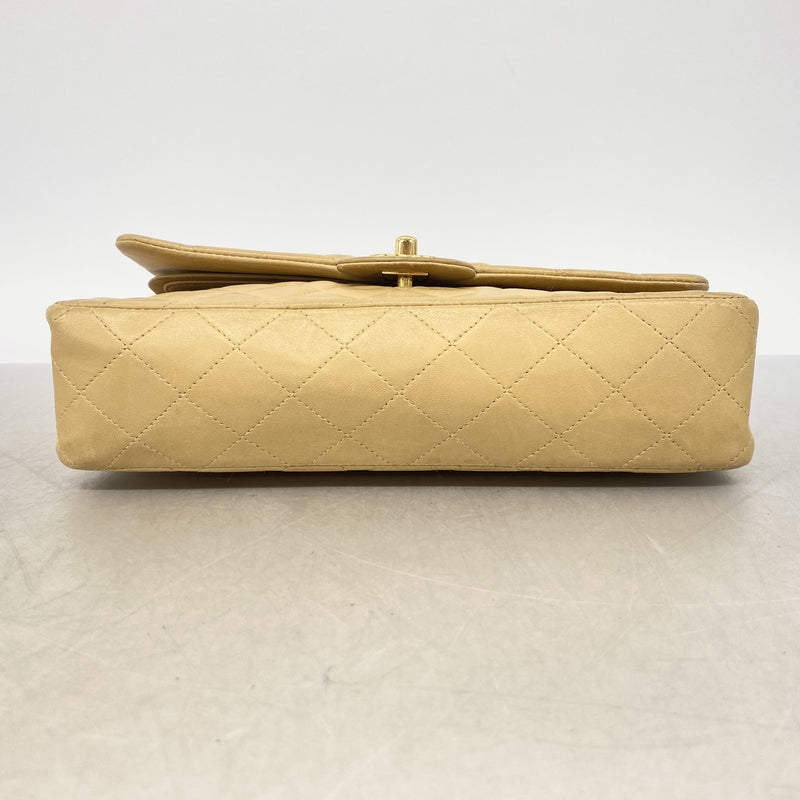 【6hb0473】シャネル ショルダーバッグ マトラッセ Wフラップ Wチェーン ラムスキン ベージュ ゴールド金具【中古】レディース