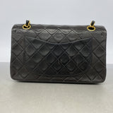 【6hb0474】シャネル ショルダーバッグ マトラッセ Wフラップ Wチェーン ラムスキン ブラック ゴールド金具【中古】レディース